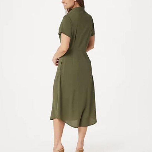 Du Jour Button Front Shirt Midi Dress w Tie Detail - Picture 2 of 3